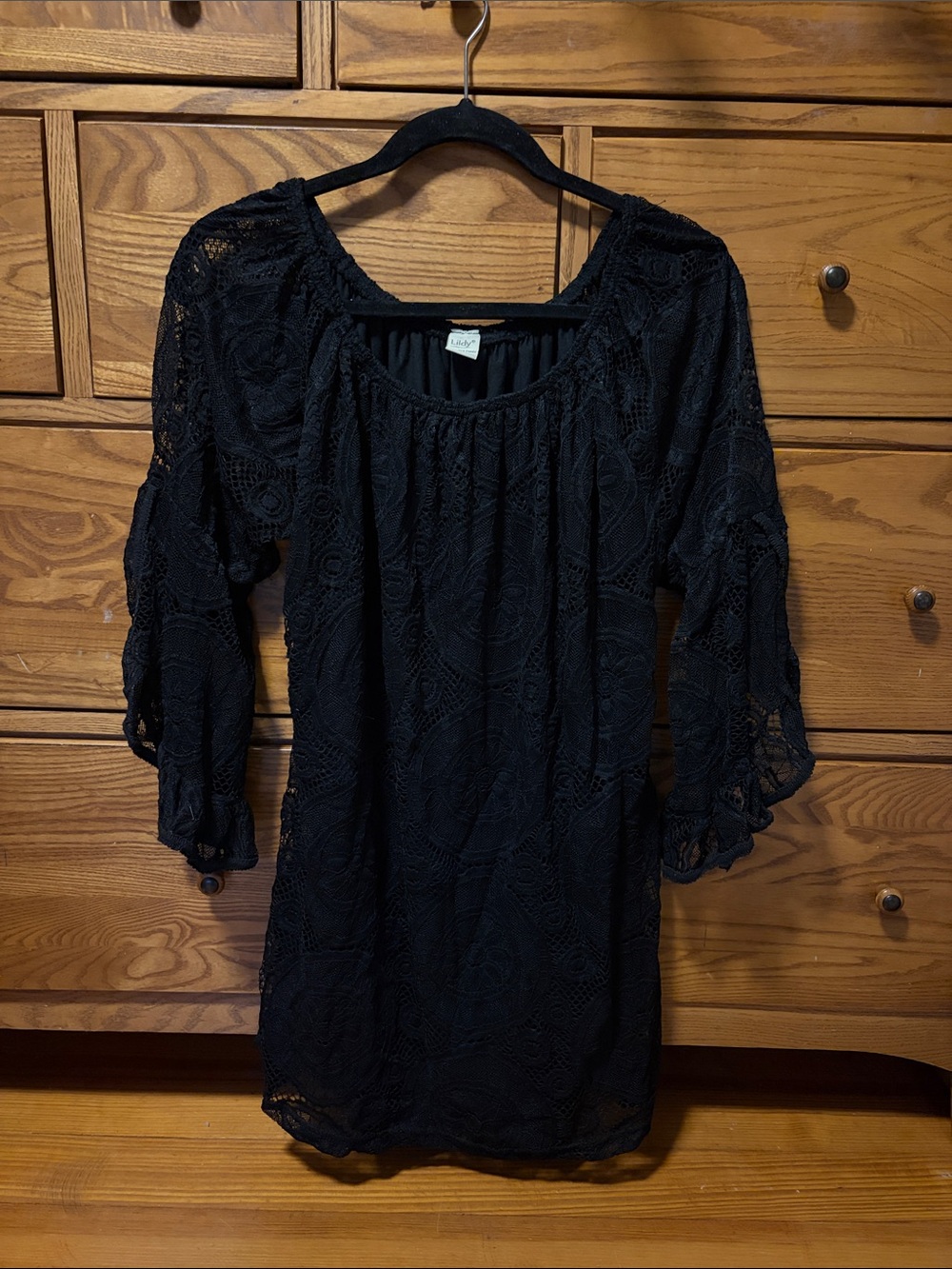 Women's Black Lace Tunic with Three-Quarter Sleeves
